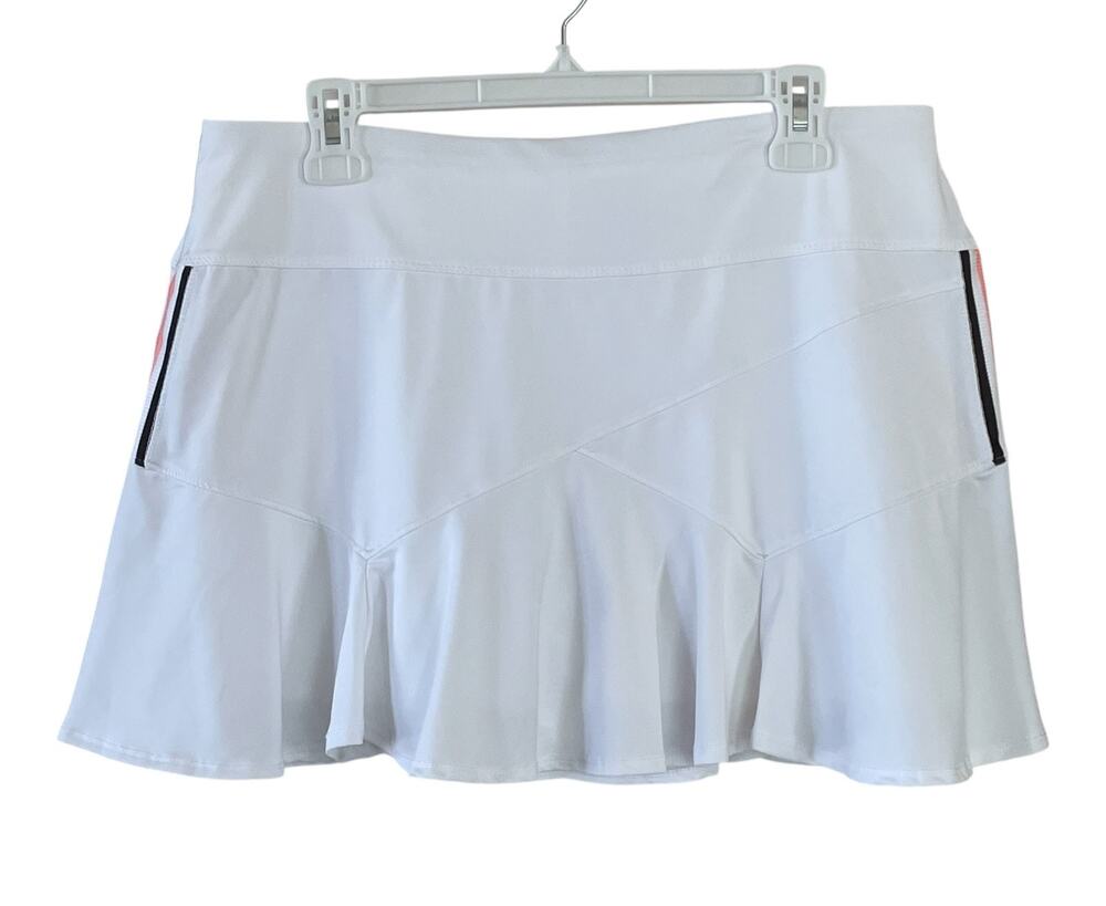 LUCKY IN LOVE Size XL White/Black/Coral Pull-On Tiered Elastic Waist Golf Skort